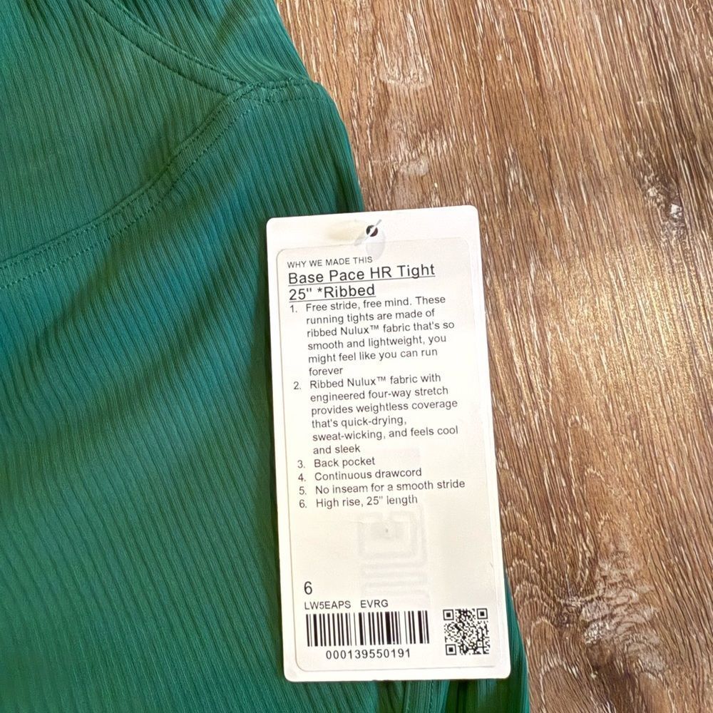 NWT Lululemon Base Pace HR Ribbed Tight 25" (Sz 6) Everglade Green - Picture 2 of 4